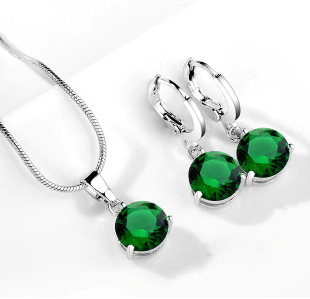 Adalyn Green Stone Necklace and Earrings Sets 4-i-7-12